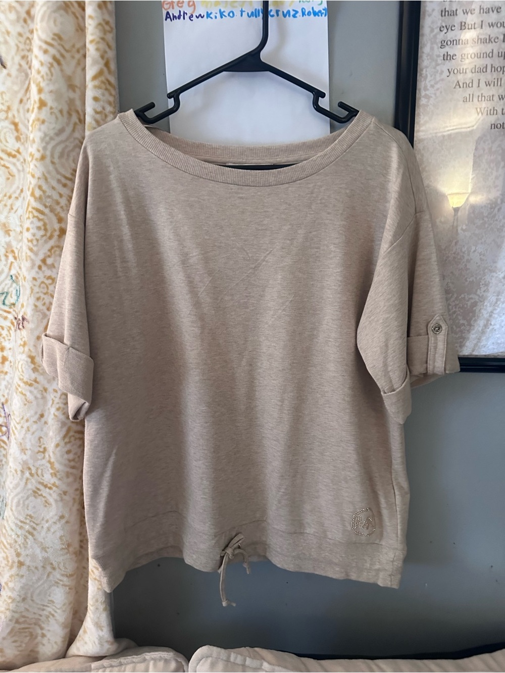 Michael Kors Beige Short-Sleeve Drawstring Sweatshirt